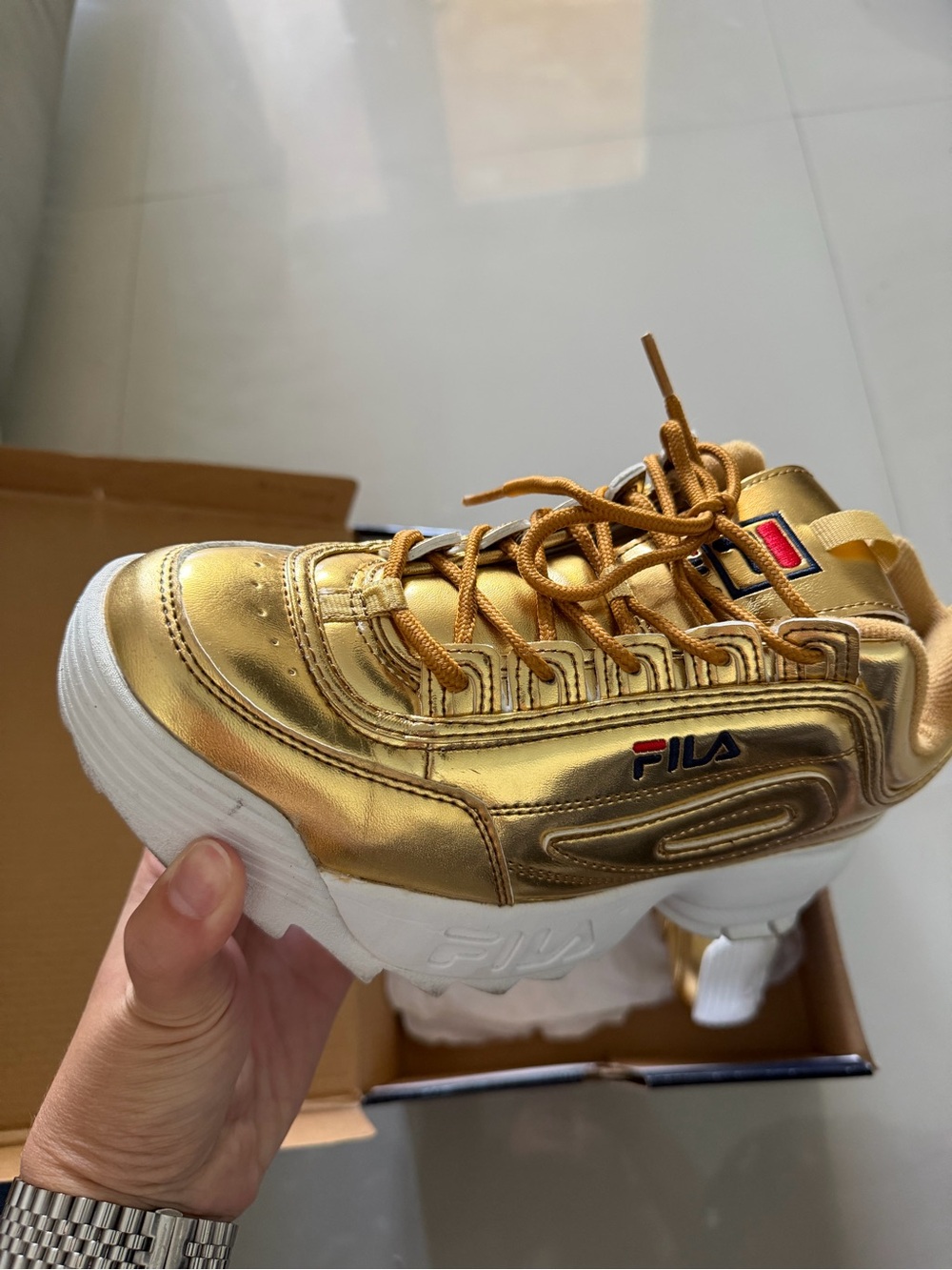Fila Gold Metallic Chunky Sneakers with White Sole - Picture 4 of 9